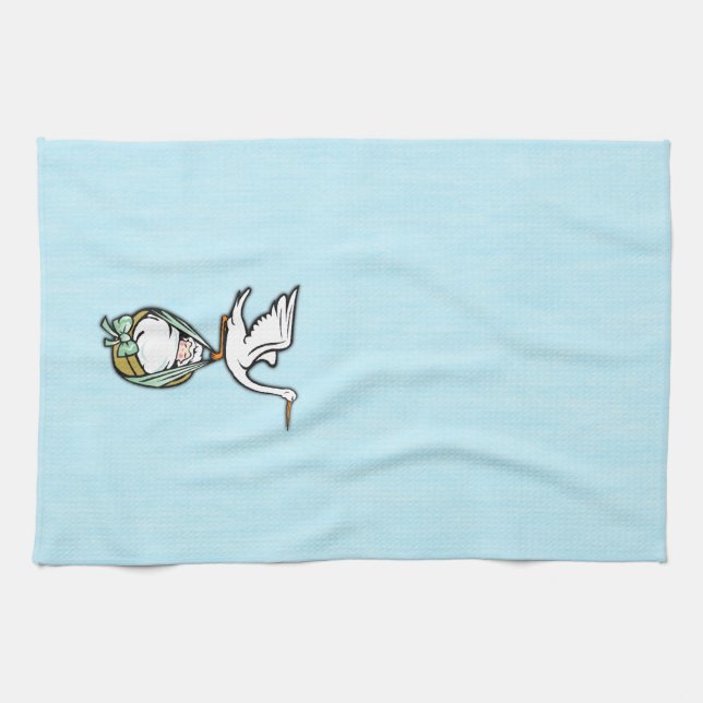 The Stork Carries a Baby Boy Kitchen Towel (Horizontal)