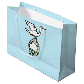 The Stork Carries a Baby Boy Large Gift Bag