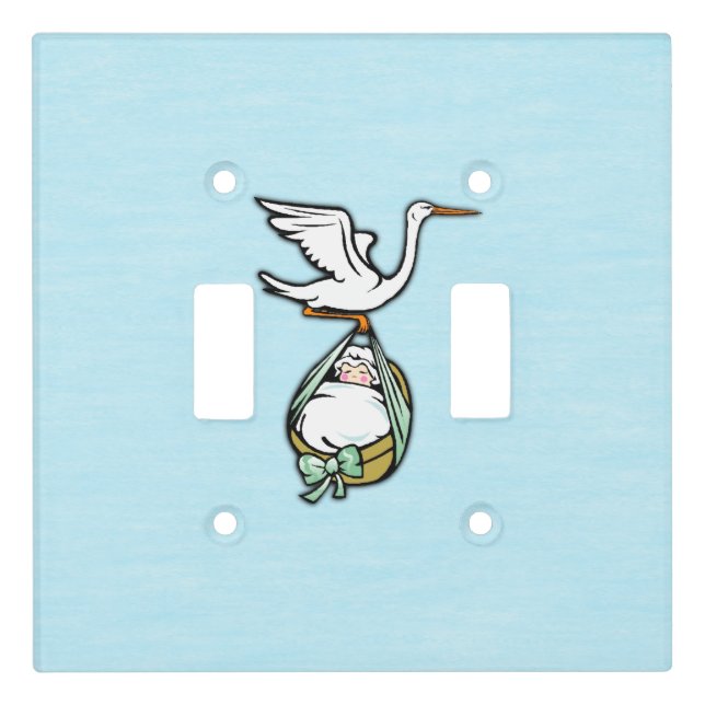 The Stork Carries a Baby Boy Light Switch Cover (Front)