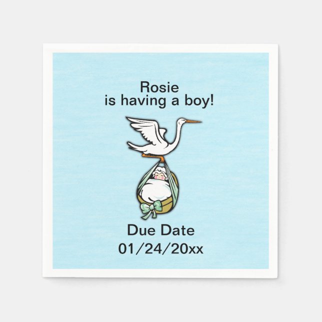 The Stork Carries a Baby Boy Napkins (Front)