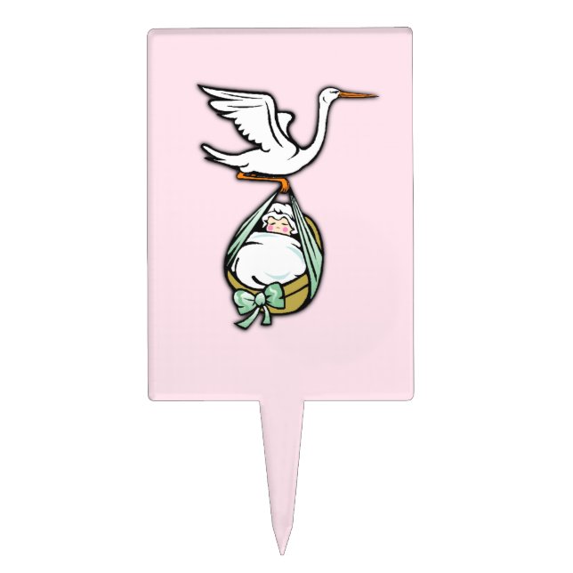 The Stork Carries a Baby Girl Cake Topper (Front)