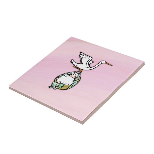 The Stork Carries a Baby Girl Ceramic Tile (Side)
