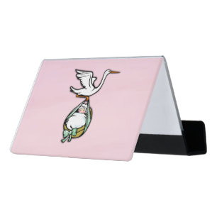 The Stork Carries a Baby Girl Desk Business Card Holder