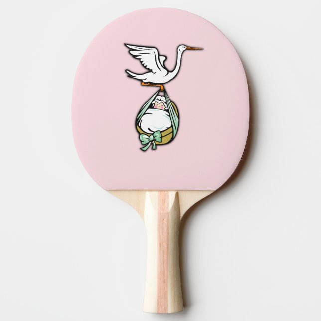 The Stork Carries a Baby Girl Ping-Pong Paddle (Back)