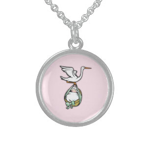 The Stork Carries a Baby Girl Sterling Silver Necklace