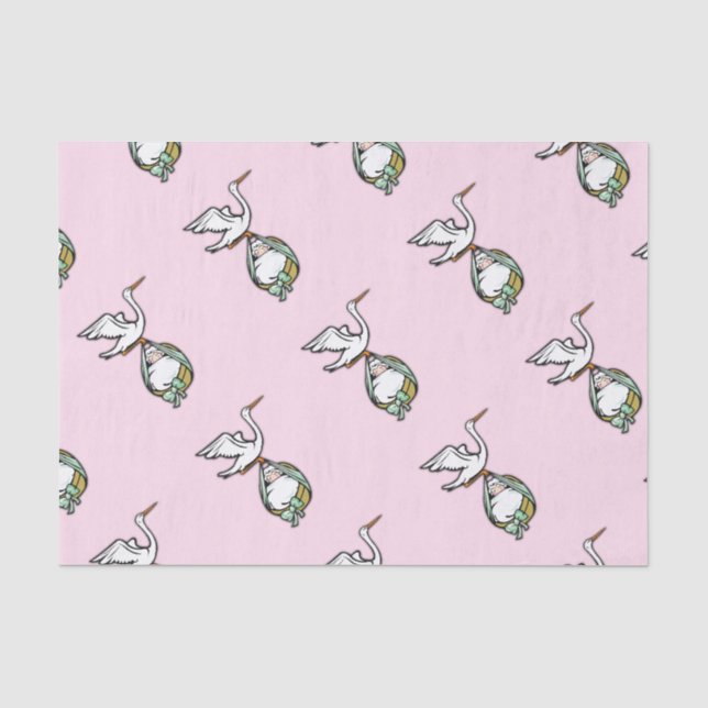 The Stork Carries a Baby Girl Tissue Paper (Front)