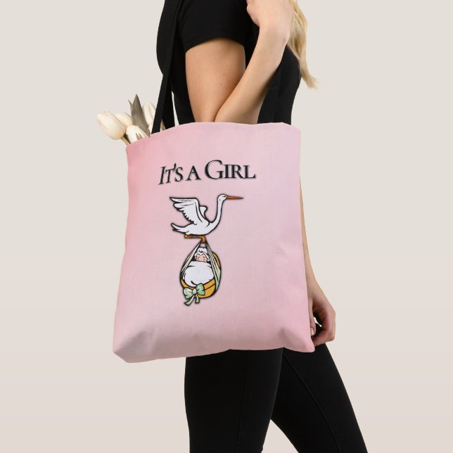 The Stork Carries a Baby Girl Tote Bag (Close Up)