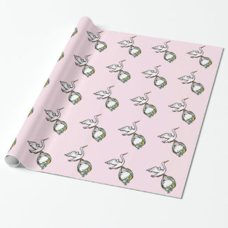 The Stork Carries a Baby Girl Wrapping Paper