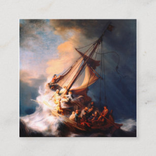 The Storm On The Sea Of Galilee Painting Rembrandt Square Business Card
