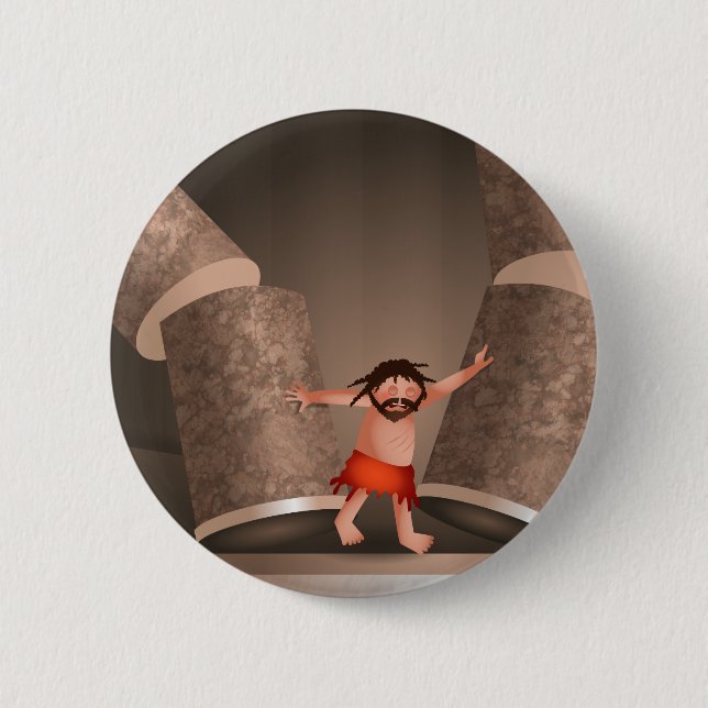 The Strength of Samson Cartoon Bible Story Pinback Button (Front)
