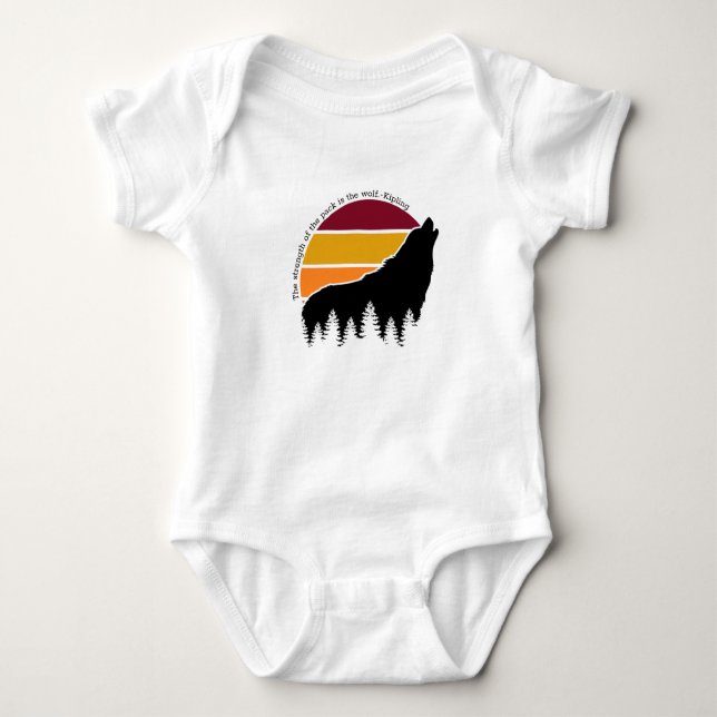 The Strength of the Pack is the Wolf Retro Sunset Baby Bodysuit (Front)