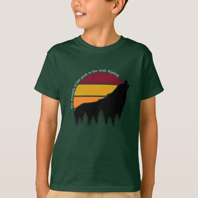 The Strength of the Pack is the Wolf Retro Sunset T-Shirt (Front)