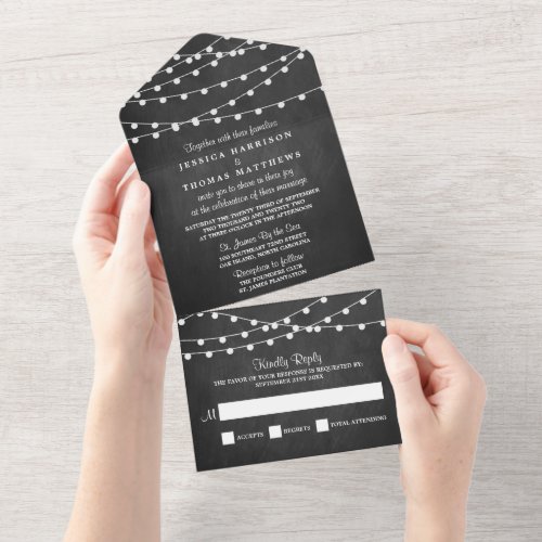 The String Lights On Chalkboard Wedding Collection All In One Invitation
