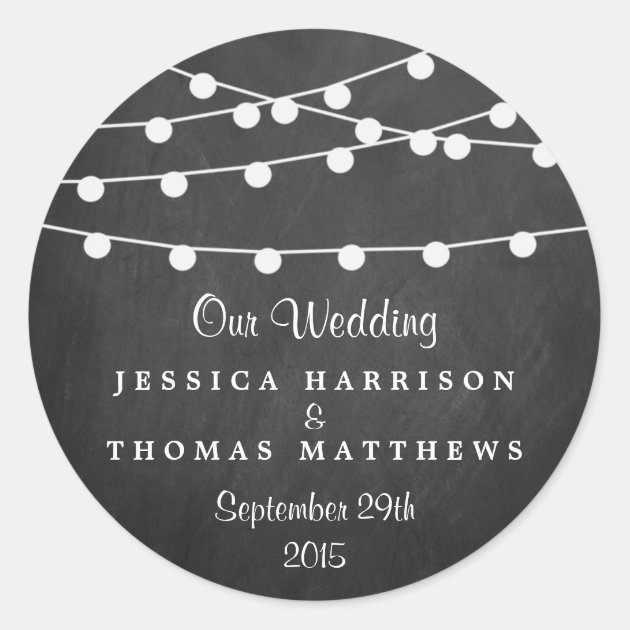 The String Lights On Chalkboard Wedding Collection Classic Round Sticker