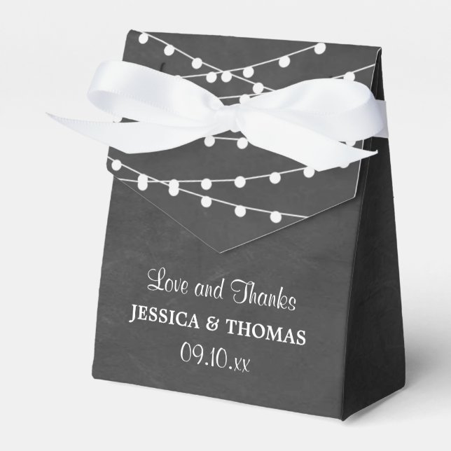 The String Lights On Chalkboard Wedding Collection Favor Boxes (Front Side)