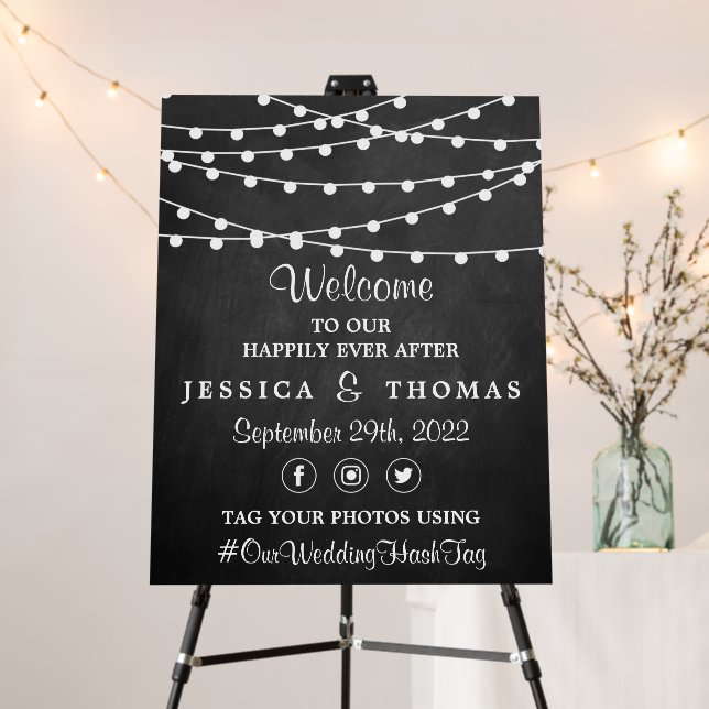 The String Lights On Chalkboard Wedding Collection Foam Board (In Situ (Stand))