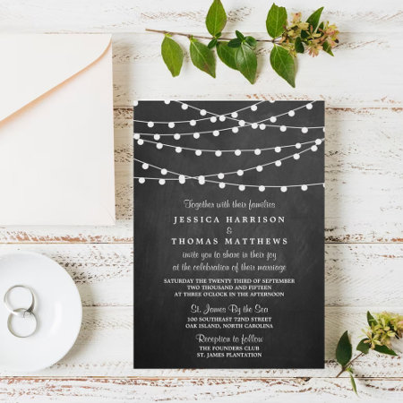 The String Lights On Chalkboard Wedding Collection Invitation