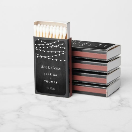 The String Lights On Chalkboard Wedding Collection Matchboxes