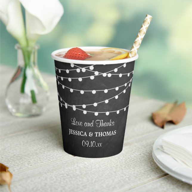 The String Lights On Chalkboard Wedding Collection Paper Cups (Insitu)