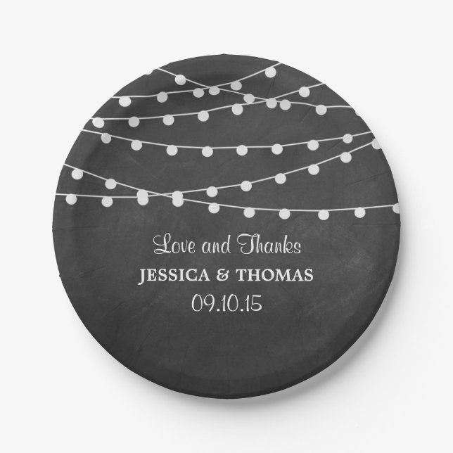 The String Lights On Chalkboard Wedding Collection Paper Plates (Front)