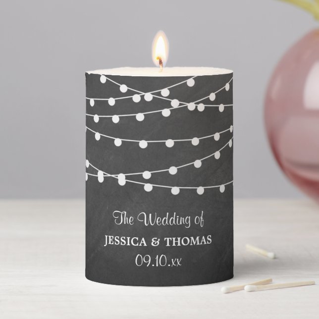 The String Lights On Chalkboard Wedding Collection Pillar Candle (In Situ)