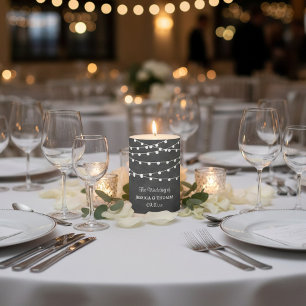 The String Lights On Chalkboard Wedding Collection Pillar Candle