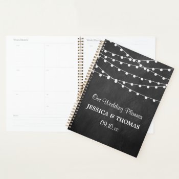 The String Lights On Chalkboard Wedding Collection Planner by Invitation_Republic at Zazzle