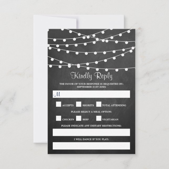 The String Lights On Chalkboard Wedding Collection RSVP Card (Front)