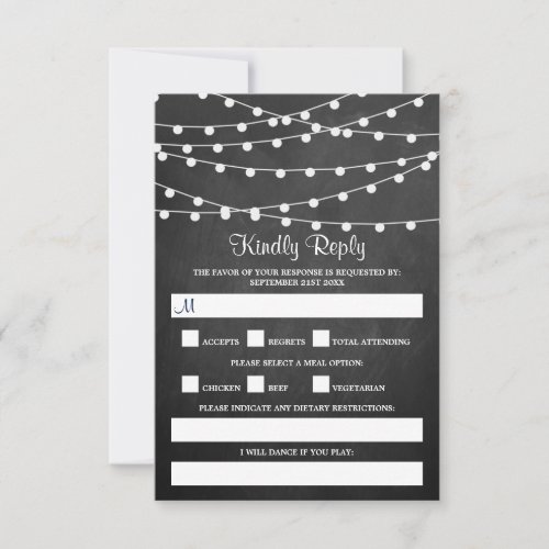 The String Lights On Chalkboard Wedding Collection RSVP Card