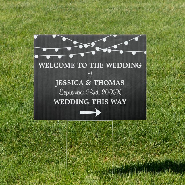 The String Lights On Chalkboard Wedding Collection Sign (Insitu)