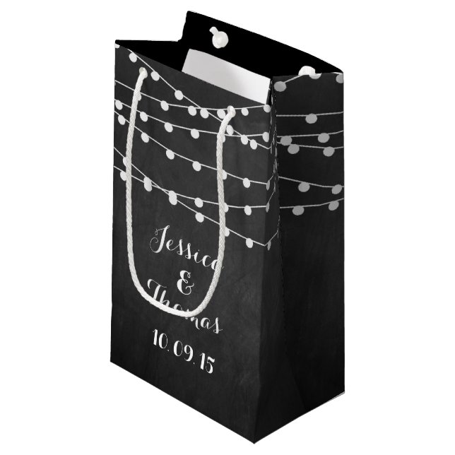 The String Lights On Chalkboard Wedding Collection Small Gift Bag (Front Angled)