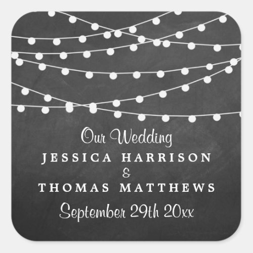 The String Lights On Chalkboard Wedding Collection Square Sticker