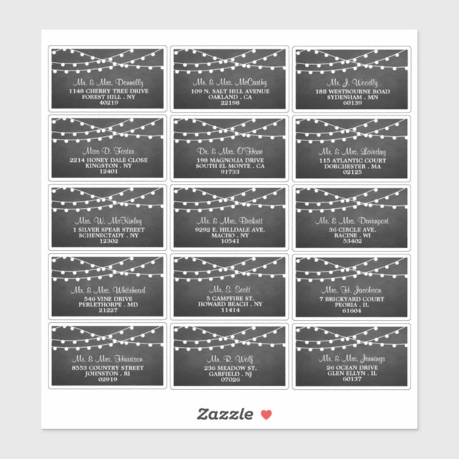 The String Lights On Chalkboard Wedding Collection Sticker (Sheet)