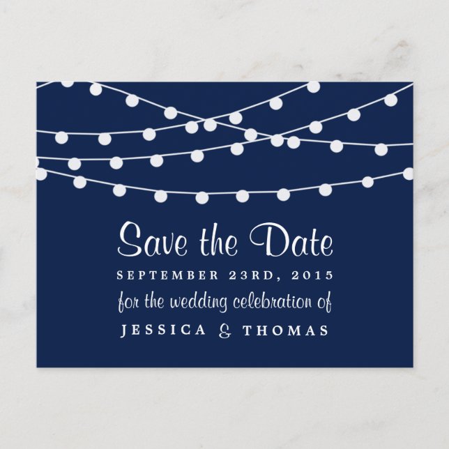 The String Lights On Navy Blue Wedding Collection Announcement Postcard (Front)