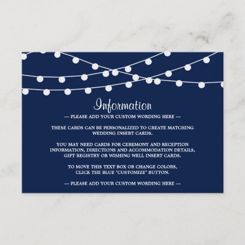 The String Lights On Navy Blue Wedding Collection Enclosure Card