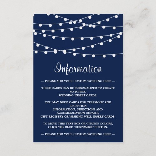 The String Lights On Navy Blue Wedding Collection Enclosure Card