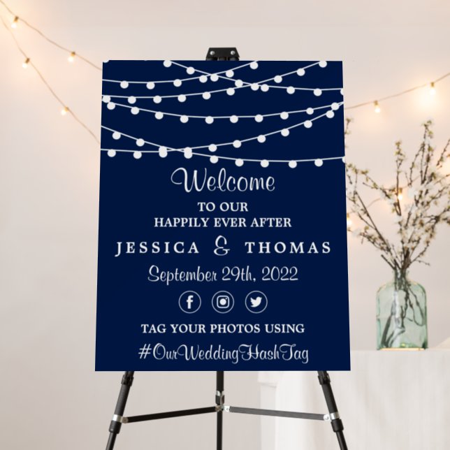 The String Lights On Navy Blue Wedding Collection Foam Board (In Situ (Stand))