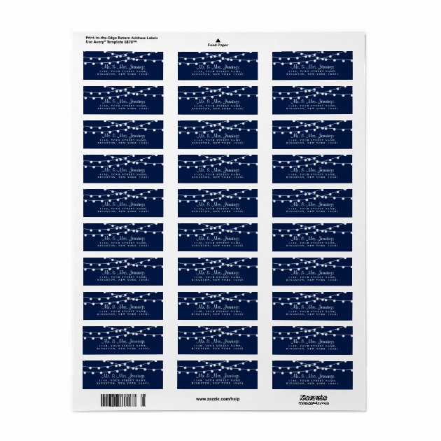 The String Lights On Navy Blue Wedding Collection Label