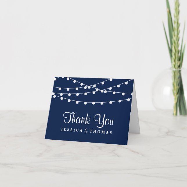 The String Lights On Navy Blue Wedding Collection Letterpress Thank You Card (Front)