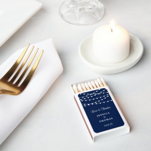 The String Lights On Navy Blue Wedding Collection Matchboxes
