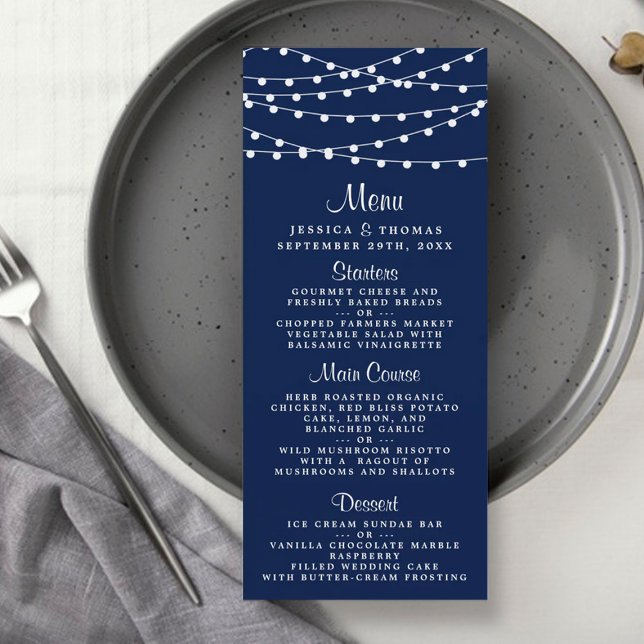 The String Lights On Navy Blue Wedding Collection Menu (Creator Uploaded)