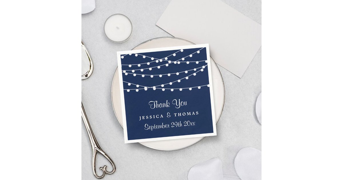 The String Lights On Navy Blue Wedding Collection Paper Napkins | Zazzle