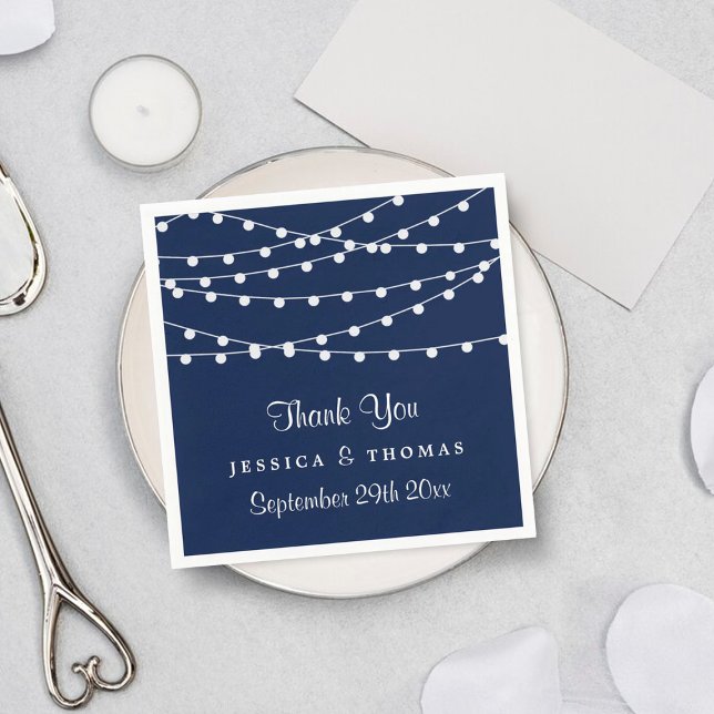 The String Lights On Navy Blue Wedding Collection Paper Napkins (Creator Uploaded)