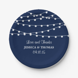 The String Lights On Navy Blue Wedding Collection Paper Plates