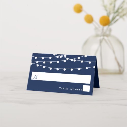 The String Lights On Navy Blue Wedding Collection Place Card