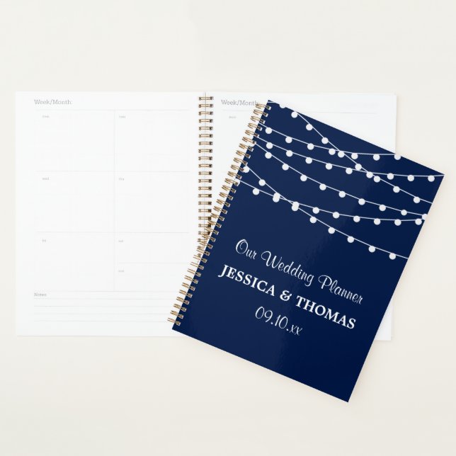 The String Lights On Navy Blue Wedding Collection Planner (Display)