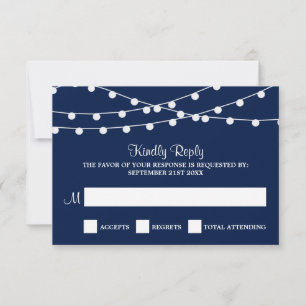 The String Lights On Navy Blue Wedding Collection RSVP Card