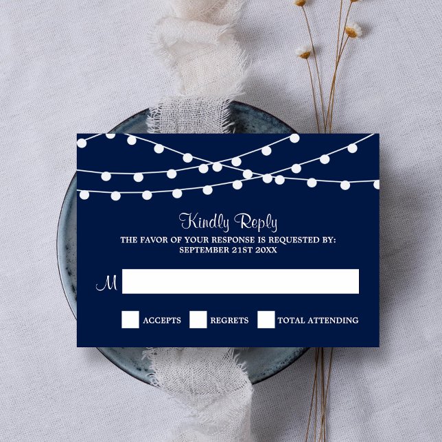 The String Lights On Navy Blue Wedding Collection RSVP Card (Creator Uploaded)