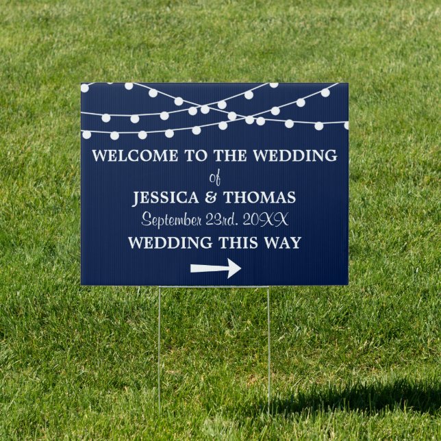 The String Lights On Navy Blue Wedding Collection Sign (Insitu)