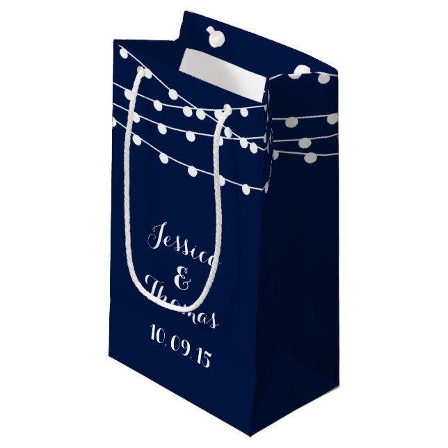 The String Lights On Navy Blue Wedding Collection Small Gift Bag (Front Angled)